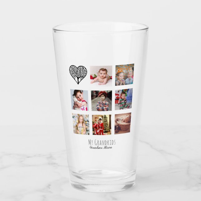 Grandma Loves Her Family Tree Photo Collage Gift Glass (Front)
