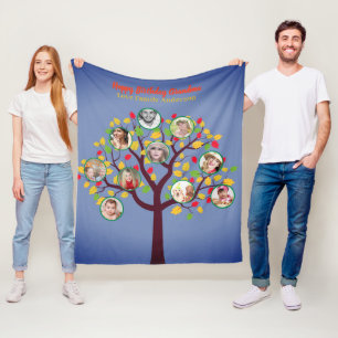 Grandma Loves Her Family Tree Photo Collage Soft Fleece Blanket