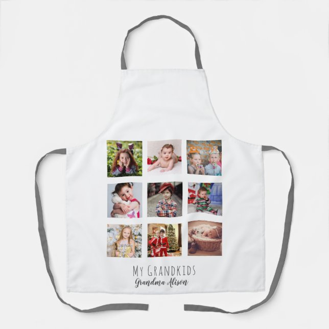 Grandma Loves Her Grandkids PHOTO COLLAGE Named Apron (Front)