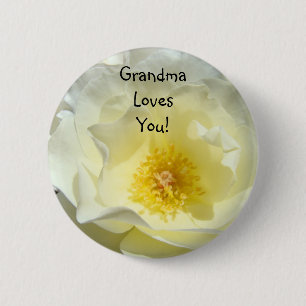 Grandma Loves You! button gifts White Rose Flower