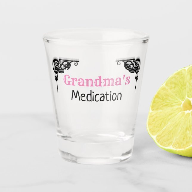 Grandma medicine funny cute medication vintage shot glass (Front)