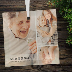 Grandma Memorial Modern Geometric Photo Collage Glass Tree Decoration