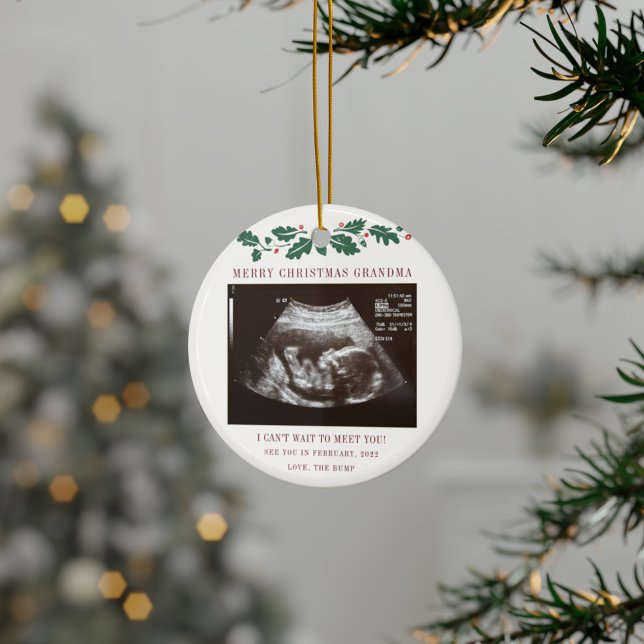 Grandma Merry Christmas Baby Sonogram Ceramic Ornament (Merry Christmas Grandma Pregnancy Announcement Ornament)