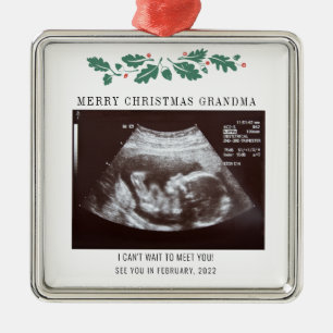 Grandma Merry Christmas Pregnancy Ultrasound Photo Metal Ornament