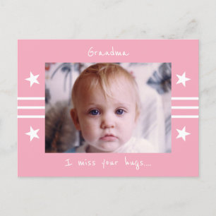 Grandma miss you pink white with stars photo postcard