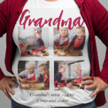 Grandma modern 4 photo  T-Shirt<br><div class="desc">Looking for a unique gift for a special grandma then this personalised gramdma t-shirt is perfect! Featuring the word "grandma" in a stylish pink script font, a funny grandmother quote, a cute love heart, 4 photos of the granchildren, and their names. Photo tip: Crop your photos into squares before uploading...</div>