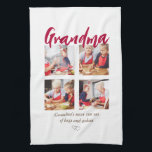 Grandma modern 4 photo  tea towel<br><div class="desc">Looking for a unique gift for a special grandma then this personalised gramdma kitchen towel perfect! Featuring the word "grandma" in a stylish red script font, a funny grandmother quote, a cute love hearts, 4 photos of the granchildren. Photo tip: Crop your photos into squares before uploading ensuring subject is...</div>