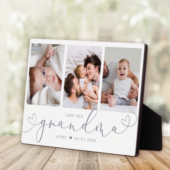 Grandma Modern Heart Script Photo Collage Love Plaque (Creator Uploaded)