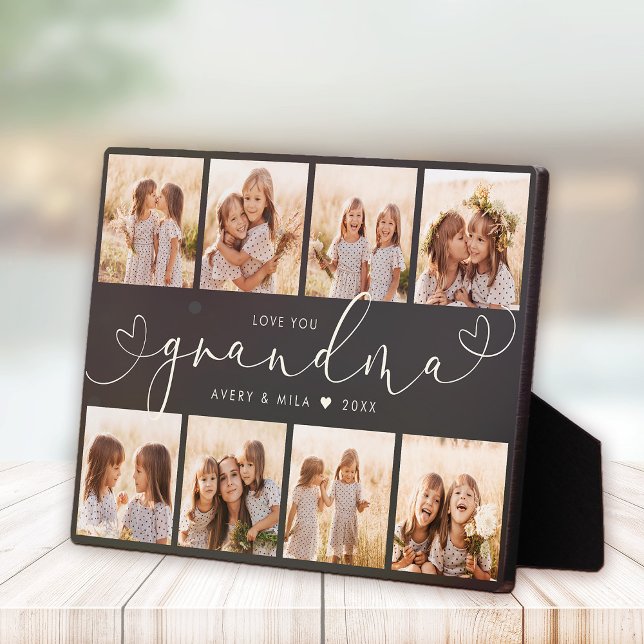 Grandma Modern Heart Script Photo Collage Love Plaque (Creator Uploaded)