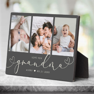 Grandma Modern Heart Script Photo Collage Love Plaque