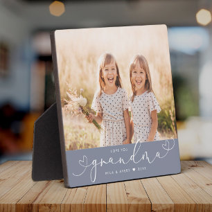 Grandma Modern Heart Script Photo Love Plaque