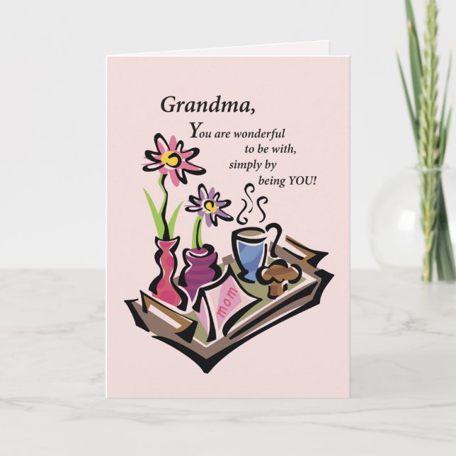 Grandma, Mother’s Day, Breakfast in Bed, Pink Card (Front)