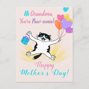 Grandma Mother's Day Cute Kitty Colourful Balloons Postcard