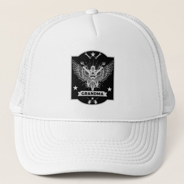 Grandma Motorbike Rider Trucker Hat (Front)