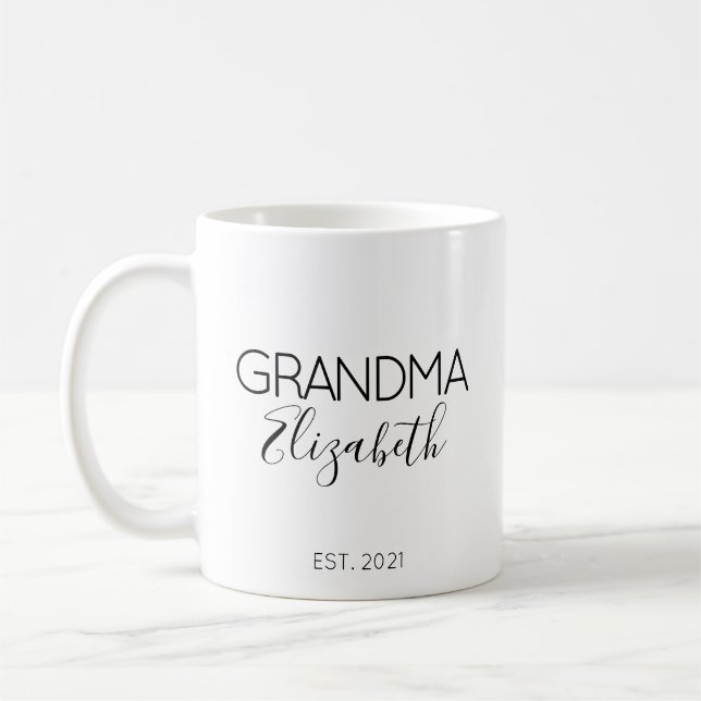 Grandma Name Pregnancy Announcement Gift Coffee Mug (Left)
