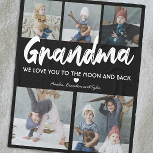 Grandma Nana 5 Photo Collage Black Fleece Blanket