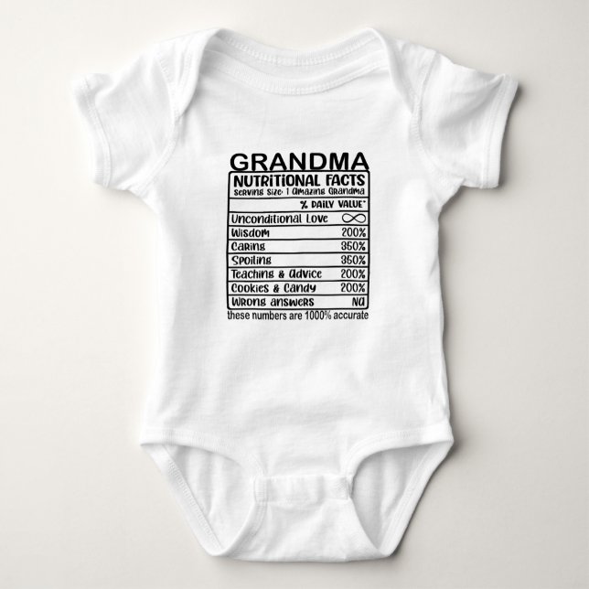 grandma nutrition facts baby bodysuit (Front)