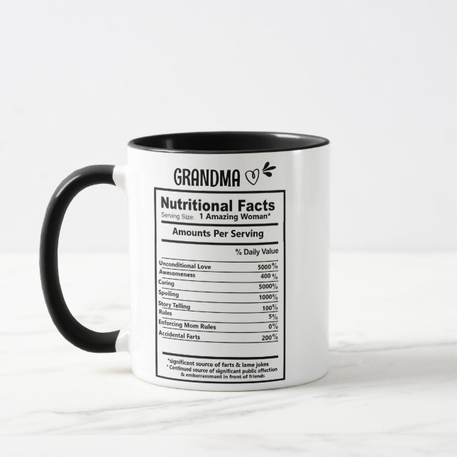 Grandma Nutritional Facts Mug, Grandma Gift Mug (Left)