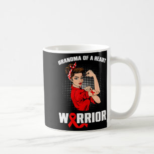 Grandma Of A Heart Warrior Heart Disease Messy Bun Coffee Mug