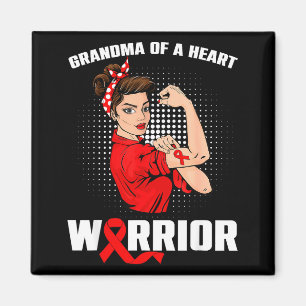 Grandma Of A Heart Warrior Heart Disease Messy Bun Magnet
