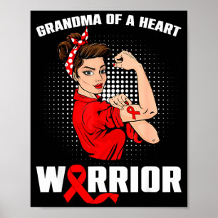 Grandma Of A Heart Warrior Heart Disease Messy Bun Poster