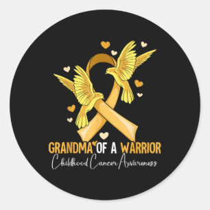Grandma Of A Warrior Childhood Cancer Awareness  Classic Round Sticker