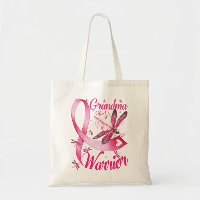 Grandma Of A Warrior Dragonfly Breast Cancer Tote Bag (Front)