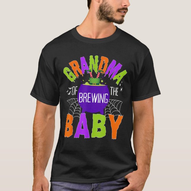 Grandma of Brewing Baby Halloween Theme Baby Showe T-Shirt (Front)