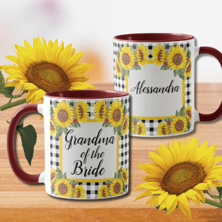 Grandma of Bride Customised Gingham Sunflowers Coffee Mug