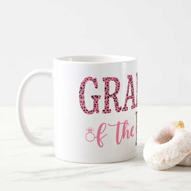 Grandma of Bride Gift Pink Black Leopard Print Coffee Mug (With Donut)