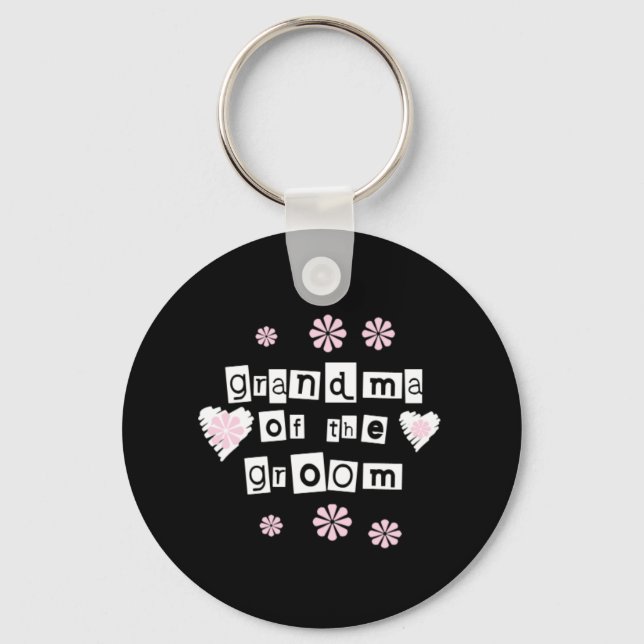 Grandma of Groom White on Black Key Ring (Front)