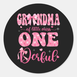 Grandma of Little Miss Onederful Bow 1st Birthday Classic Round Sticker