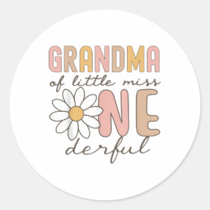 Grandma Of Little Miss Onederful First Birthday Da Classic Round Sticker