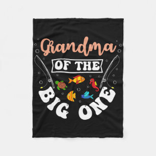 Grandma Of The Big One Fishing Birthday Party Bday Fleece Blanket
