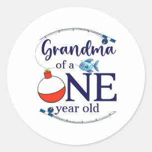 Grandma Of The Big One Fishing Boy First Birthday  Classic Round Sticker