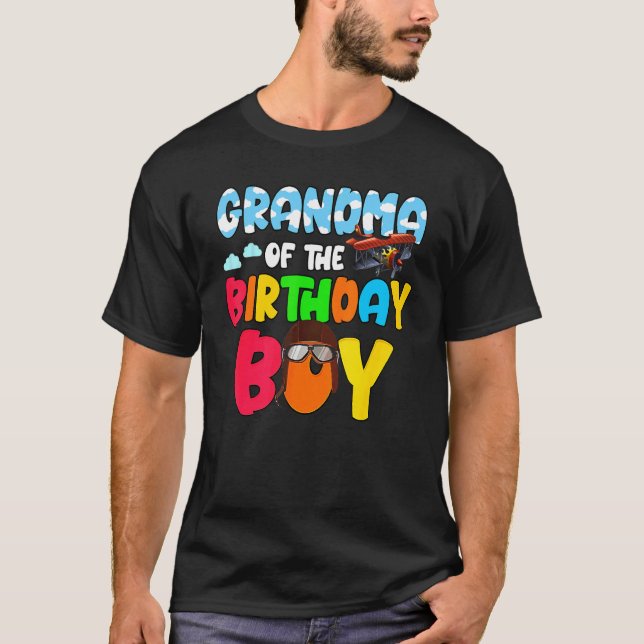 Grandma Of The Birthday Boy  Aeroplane Helicopter T-Shirt (Front)