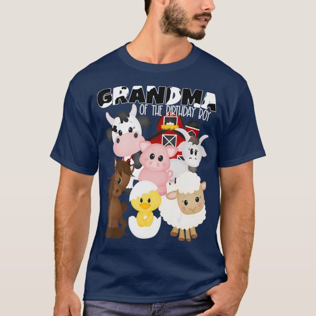 Grandma Of The Birthday Boy Barnyard Farm Theme T-Shirt (Front)
