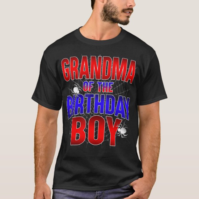 Grandma Of The Birthday Boy Costume Spider Web Bda T-Shirt (Front)