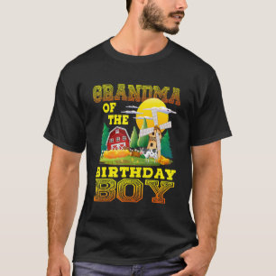 Grandma Of The Birthday Boy Farming Style Bday Par T-Shirt