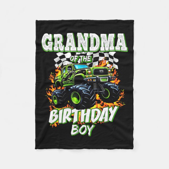 Grandma Of The Birthday Boy Monster Truck Birthday Fleece Blanket (Front)