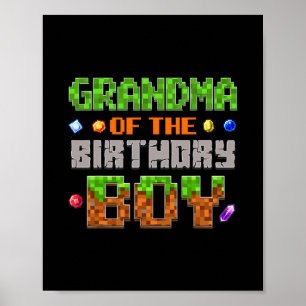 Grandma Of The Birthday Boy Party Video Gamer Pixe Poster