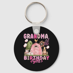 Grandma Of The Birthday Girl 1st Bday Cow Farm Key Ring
