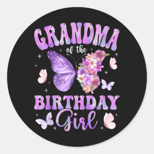 Grandma of The Birthday Girl Butterfly Party Classic Round Sticker