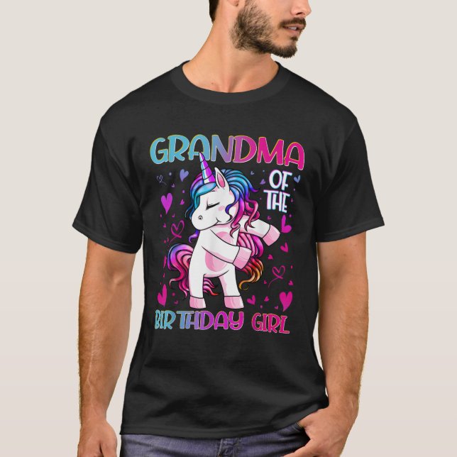 Grandma of the Birthday Girl Flossing Unicorn Gran T-Shirt (Front)