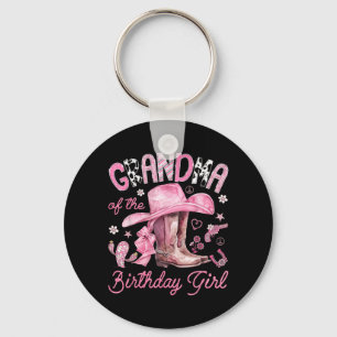 Grandma of The Birthday Girl Pink Cowgirl Western Key Ring