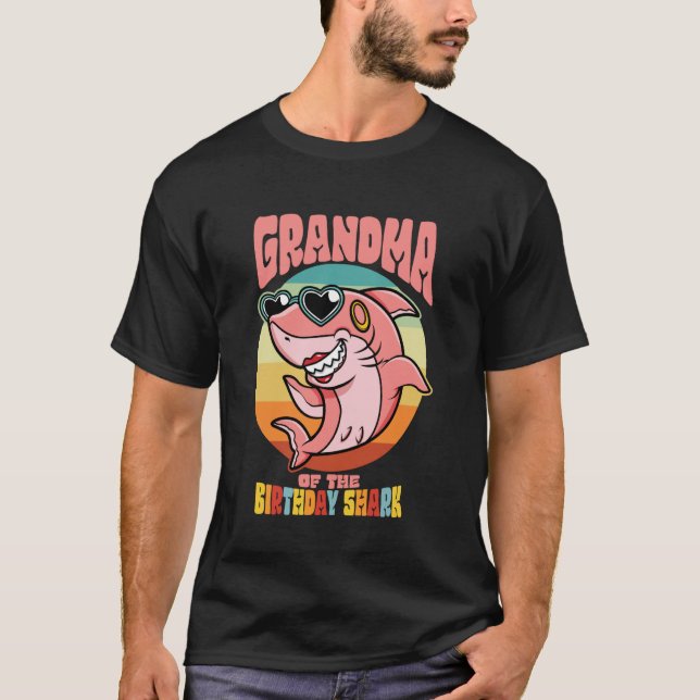 Grandma of the Birthday Kid Shark Party Family Mat T-Shirt (Front)