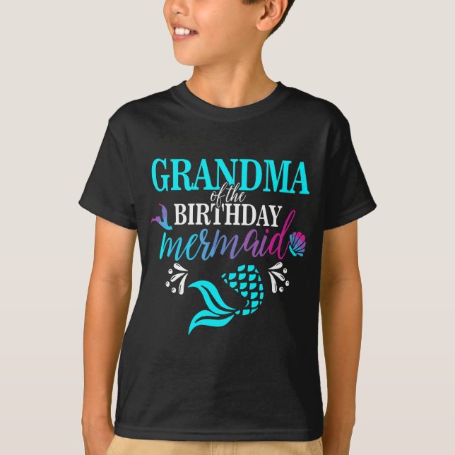 Grandma Of The Birthday Mermaid Matching Family T-Shirt (Front)