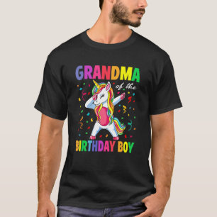 Grandma of the Birthday Party Boy Dabbing Unicorn T-Shirt