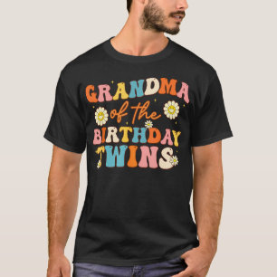 Grandma Of The Birthday Twins Groovy Gigi Retro Th T-Shirt