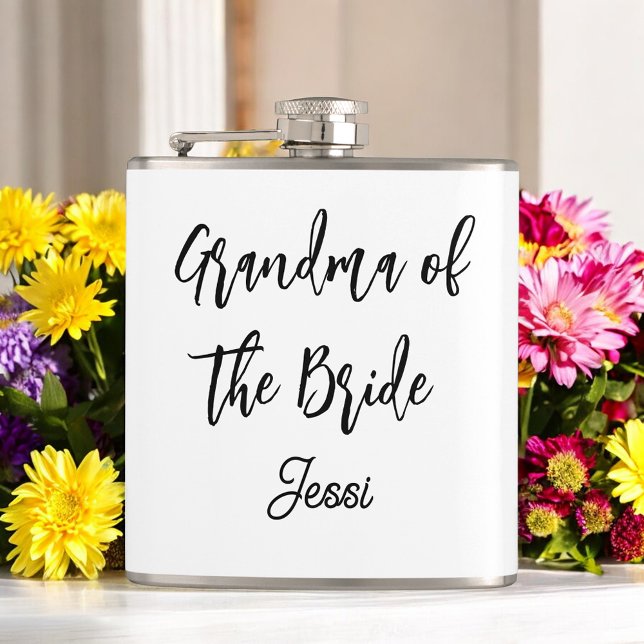 Grandma of the Bride Black White Wedding Hip Flask (Creator Uploaded)